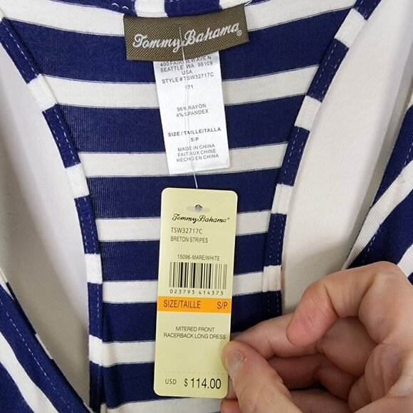 NWT Tommy Bahama Breton Stripe Racerback Maxi Dress Coverup Navy White Small - Picture 8 of 12